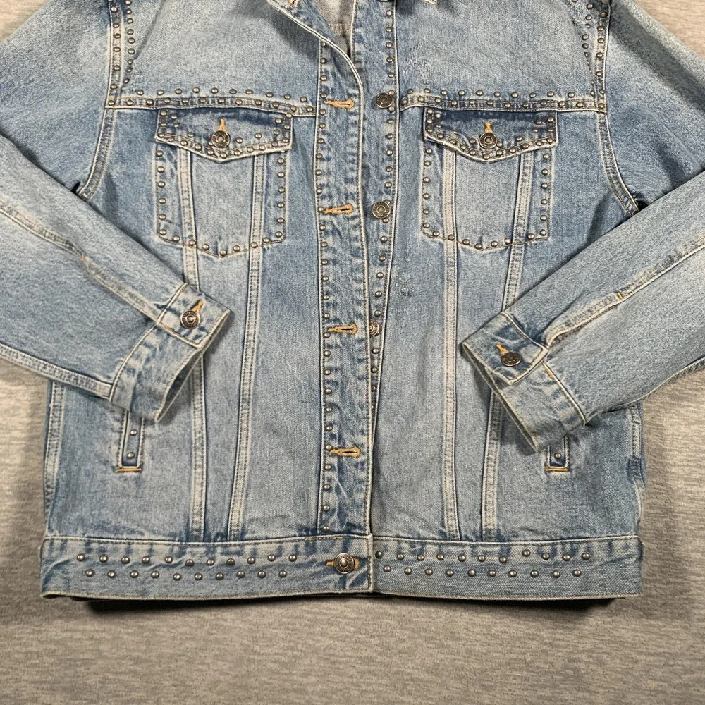 Free People Jacket Womens Small Blue Denim Studded‎ Distressed Jean Western Boho - Picture 3 of 13